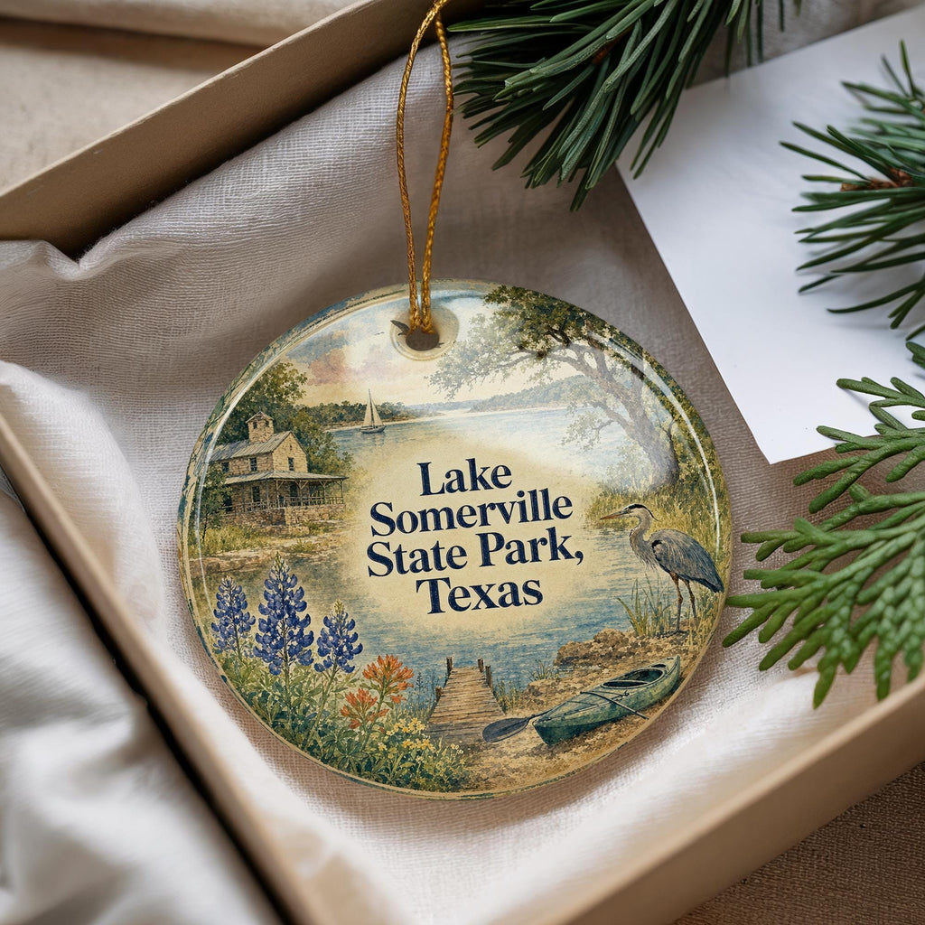 Lake Somerville State Park Texas Watercolor Ceramic Ornament, Texas State Park Souvenir, Camping Lake Nature Keepsake Gift — photo 4