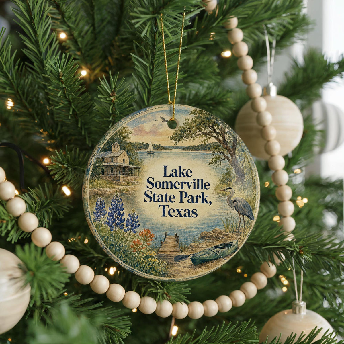 Lake Somerville State Park Texas Watercolor Ceramic Ornament, Texas State Park Souvenir, Camping Lake Nature Keepsake Gift — photo 6
