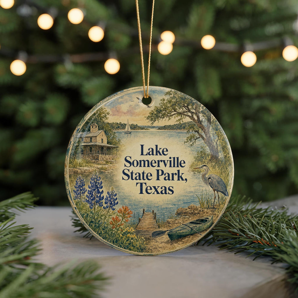 Lake Somerville State Park Texas Watercolor Ceramic Ornament, Texas State Park Souvenir, Camping Lake Nature Keepsake Gift — photo 7