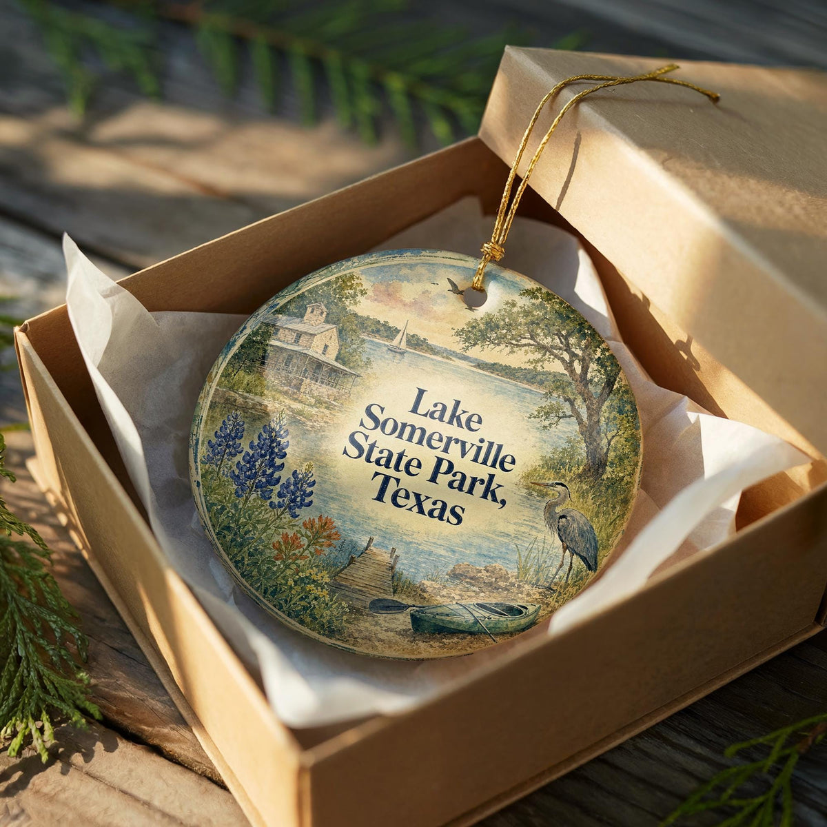 Lake Somerville State Park Texas Watercolor Ceramic Ornament, Texas State Park Souvenir, Camping Lake Nature Keepsake Gift — photo 8
