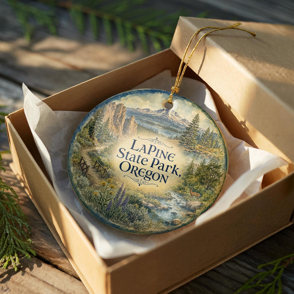 LaPine State Park Oregon Watercolor Ceramic Ornament, Central Oregon Nature Souvenir, Pine Forest River Outdoor Adventure Keepsake — photo 8