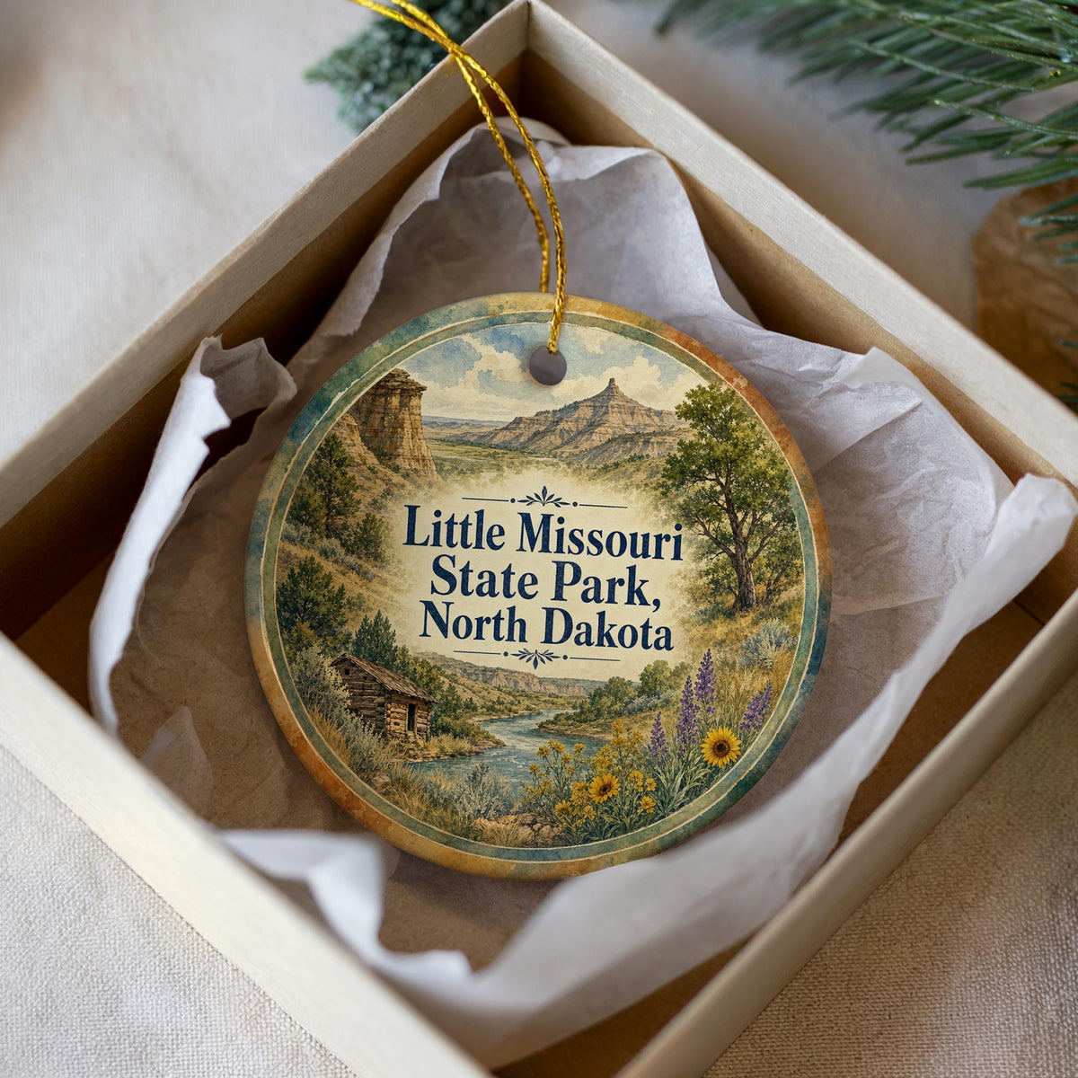 Watercolor Little Missouri State Park North Dakota Ceramic Ornament, North Dakota State Park Souvenir, Travel Keepsake Gift — photo 1
