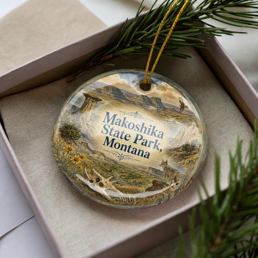 Makoshika State Park Montana Watercolor Ceramic Ornament, Glendive MT Badlands Park Souvenir Gift, Travel Keepsake Decoration — photo 2