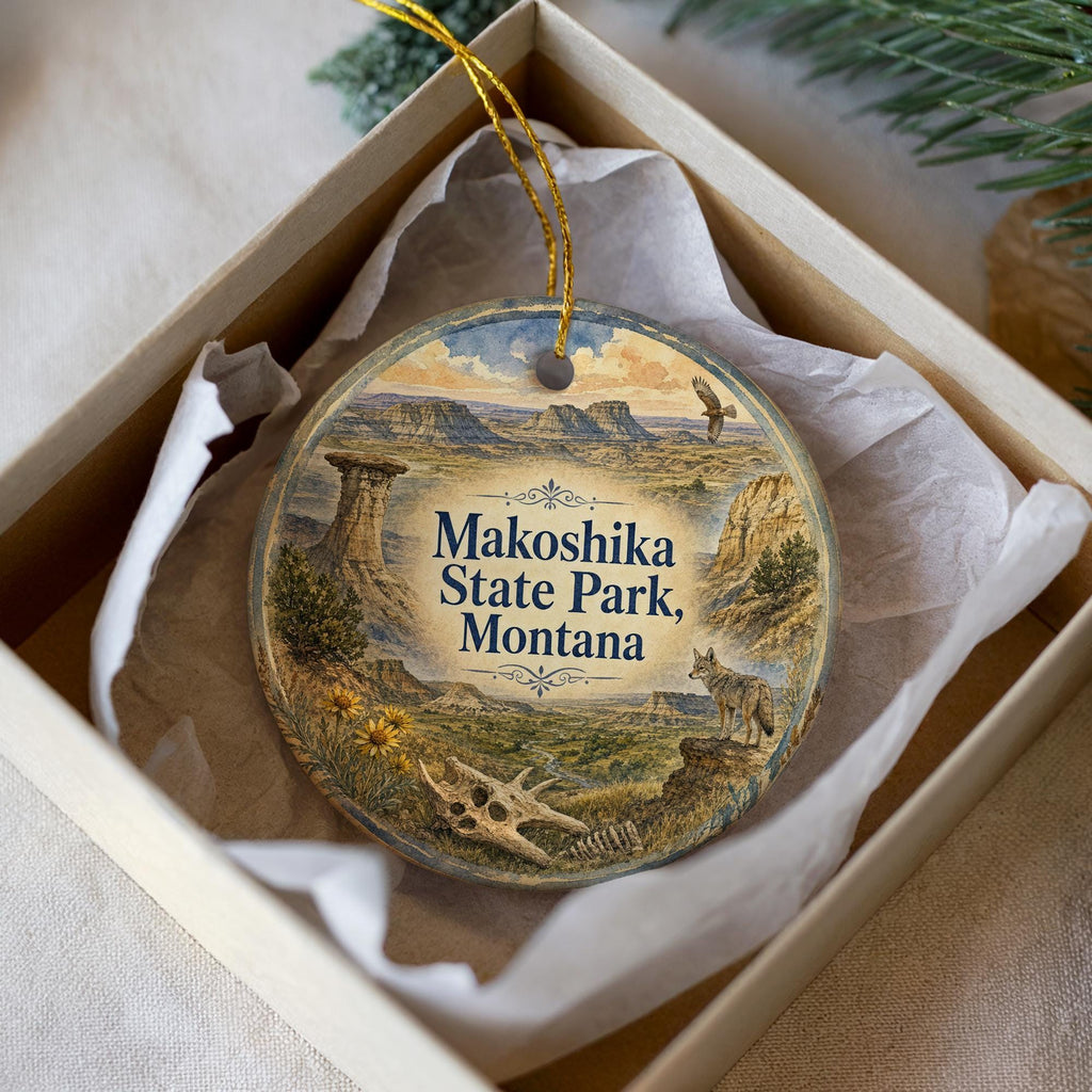 Makoshika State Park Montana Watercolor Ceramic Ornament, Glendive MT Badlands Park Souvenir Gift, Travel Keepsake Decoration — photo 3