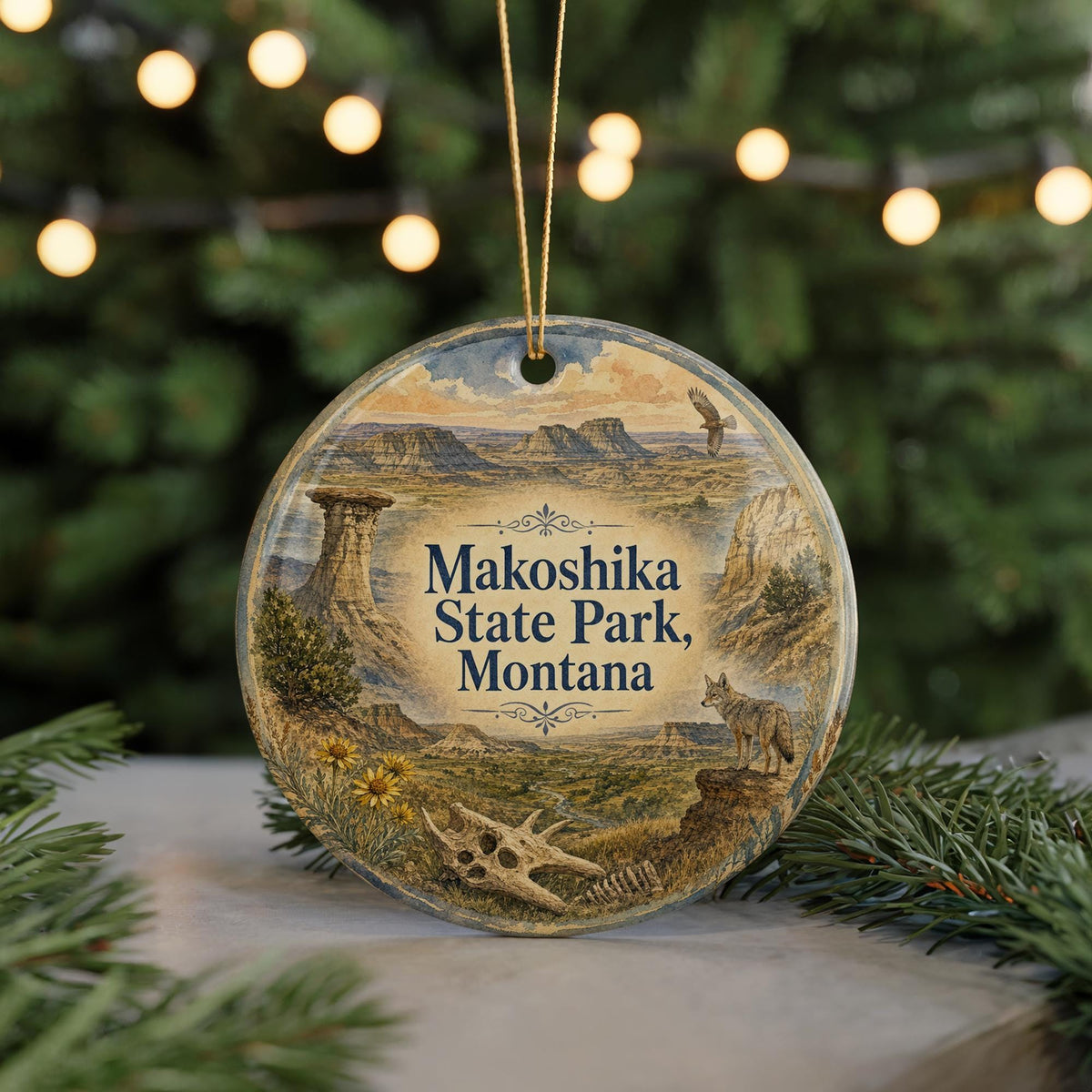 Makoshika State Park Montana Watercolor Ceramic Ornament, Glendive MT Badlands Park Souvenir Gift, Travel Keepsake Decoration — photo 7