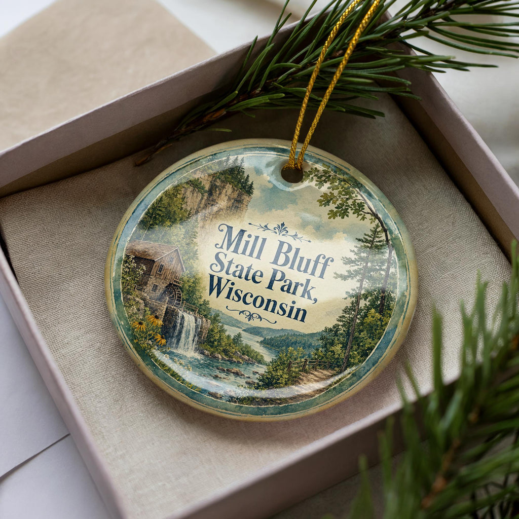 Mill Bluff State Park Wisconsin Watercolor Ceramic Ornament, Wisconsin State Park Souvenir, Mill Bluff Scenic Landscape Keepsake Gift — photo 2