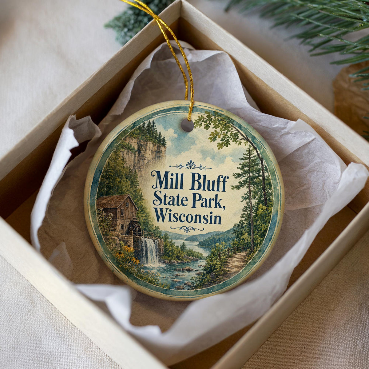 Mill Bluff State Park Wisconsin Watercolor Ceramic Ornament, Wisconsin State Park Souvenir, Mill Bluff Scenic Landscape Keepsake Gift — photo 3