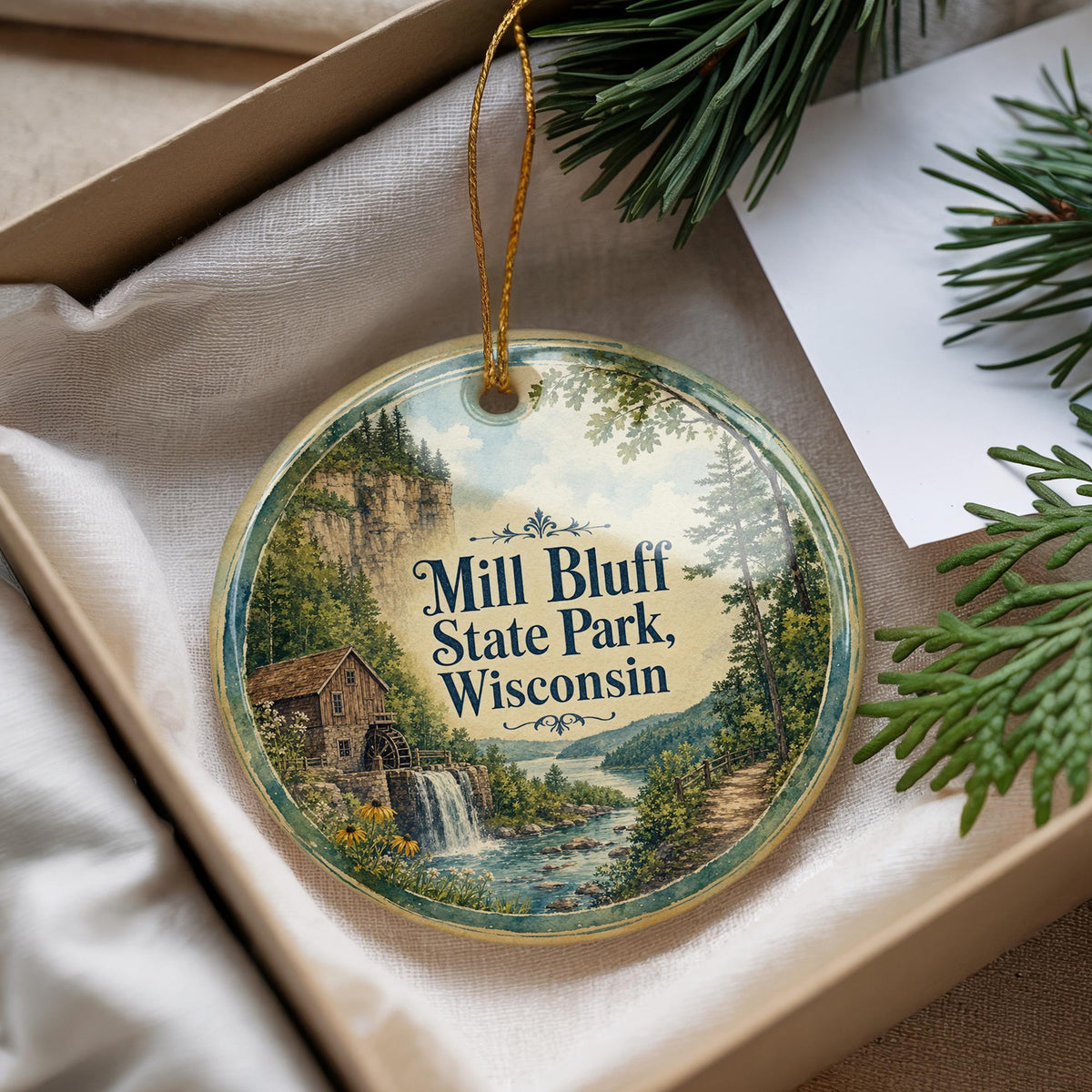 Mill Bluff State Park Wisconsin Watercolor Ceramic Ornament, Wisconsin State Park Souvenir, Mill Bluff Scenic Landscape Keepsake Gift — photo 4