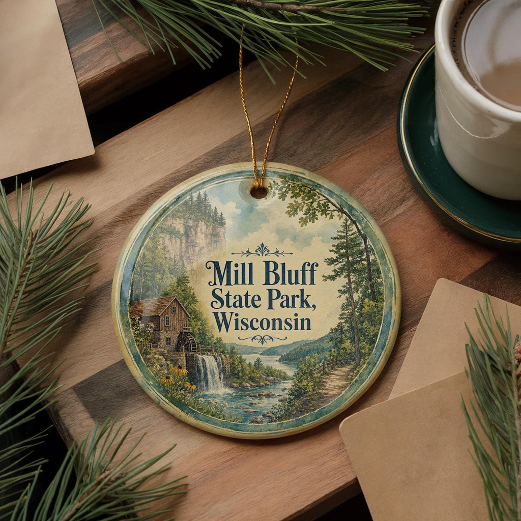 Mill Bluff State Park Wisconsin Watercolor Ceramic Ornament, Wisconsin State Park Souvenir, Mill Bluff Scenic Landscape Keepsake Gift — photo 5