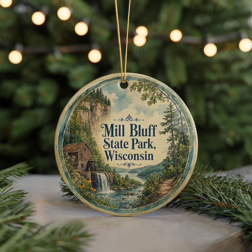 Mill Bluff State Park Wisconsin Watercolor Ceramic Ornament, Wisconsin State Park Souvenir, Mill Bluff Scenic Landscape Keepsake Gift — photo 7