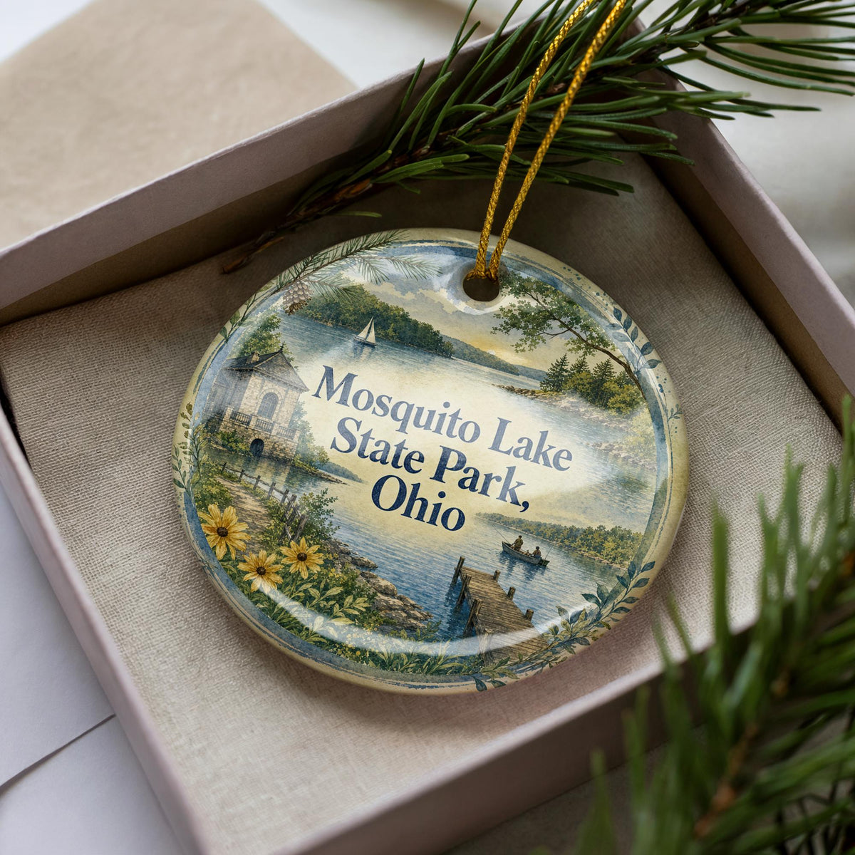 Mosquito Lake State Park Ohio Watercolor Ceramic Ornament, Park Landscape Souvenir, Ohio State Park Keepsake Gift — photo 2
