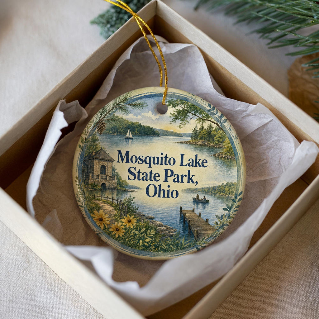 Mosquito Lake State Park Ohio Watercolor Ceramic Ornament, Park Landscape Souvenir, Ohio State Park Keepsake Gift — photo 3