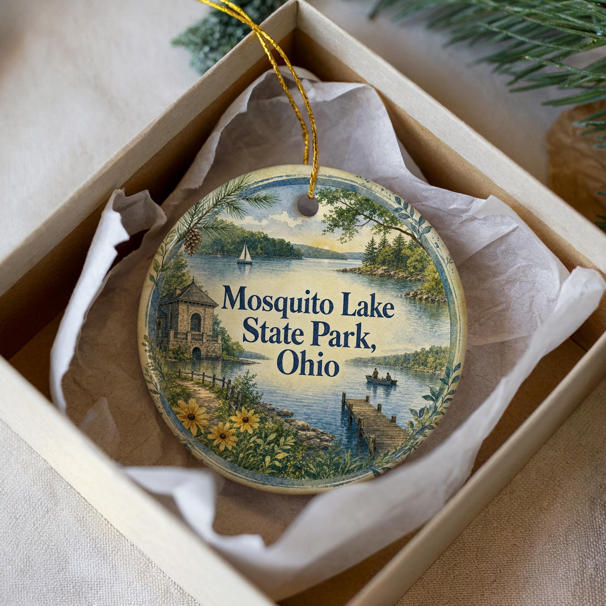 Mosquito Lake State Park Ohio Watercolor Ceramic Ornament, Park Landscape Souvenir, Ohio State Park Keepsake Gift — photo 3