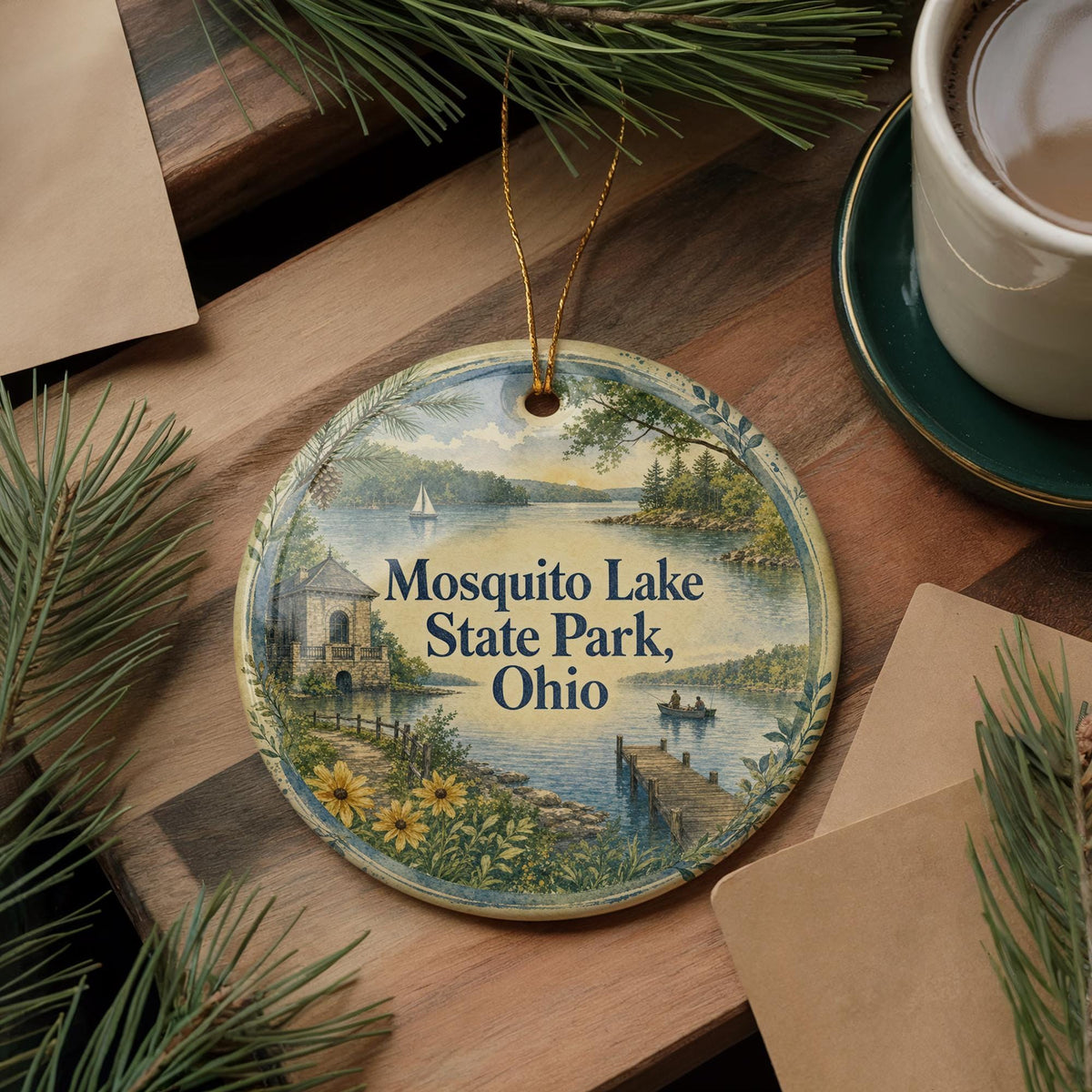 Mosquito Lake State Park Ohio Watercolor Ceramic Ornament, Park Landscape Souvenir, Ohio State Park Keepsake Gift — photo 5