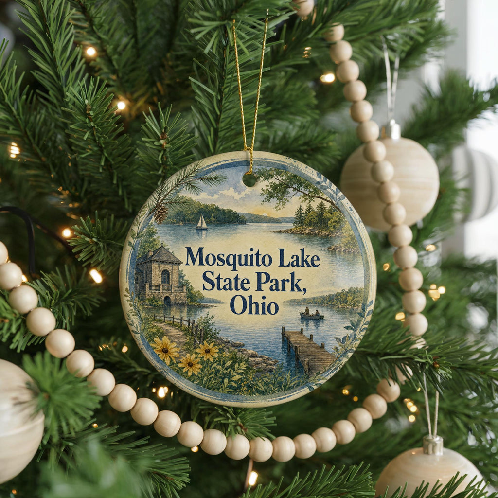 Mosquito Lake State Park Ohio Watercolor Ceramic Ornament, Park Landscape Souvenir, Ohio State Park Keepsake Gift — photo 6