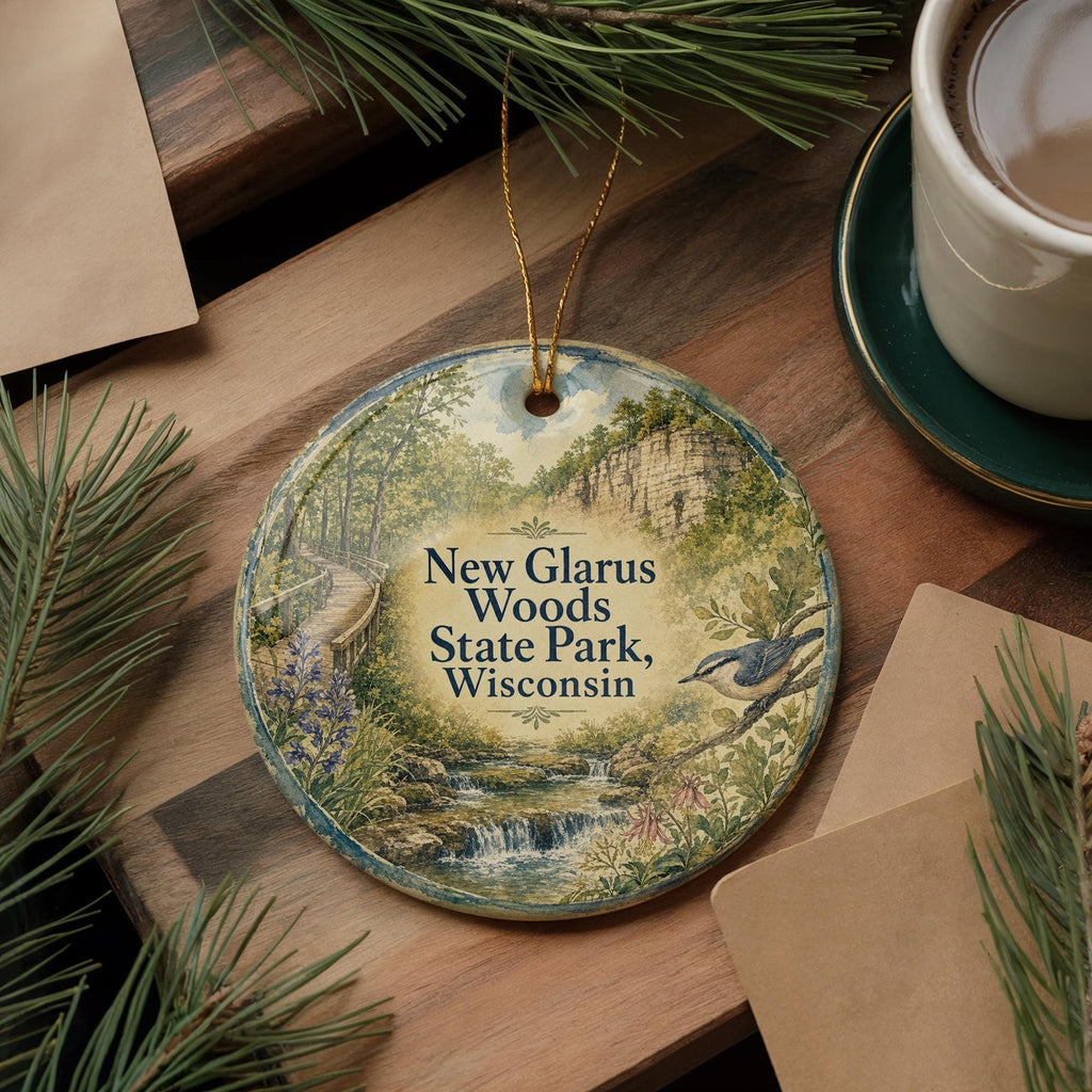 New Glarus Woods State Park Wisconsin Watercolor Ceramic Ornament, New Glarus WI Travel Souvenir Keepsake Gift — photo 5