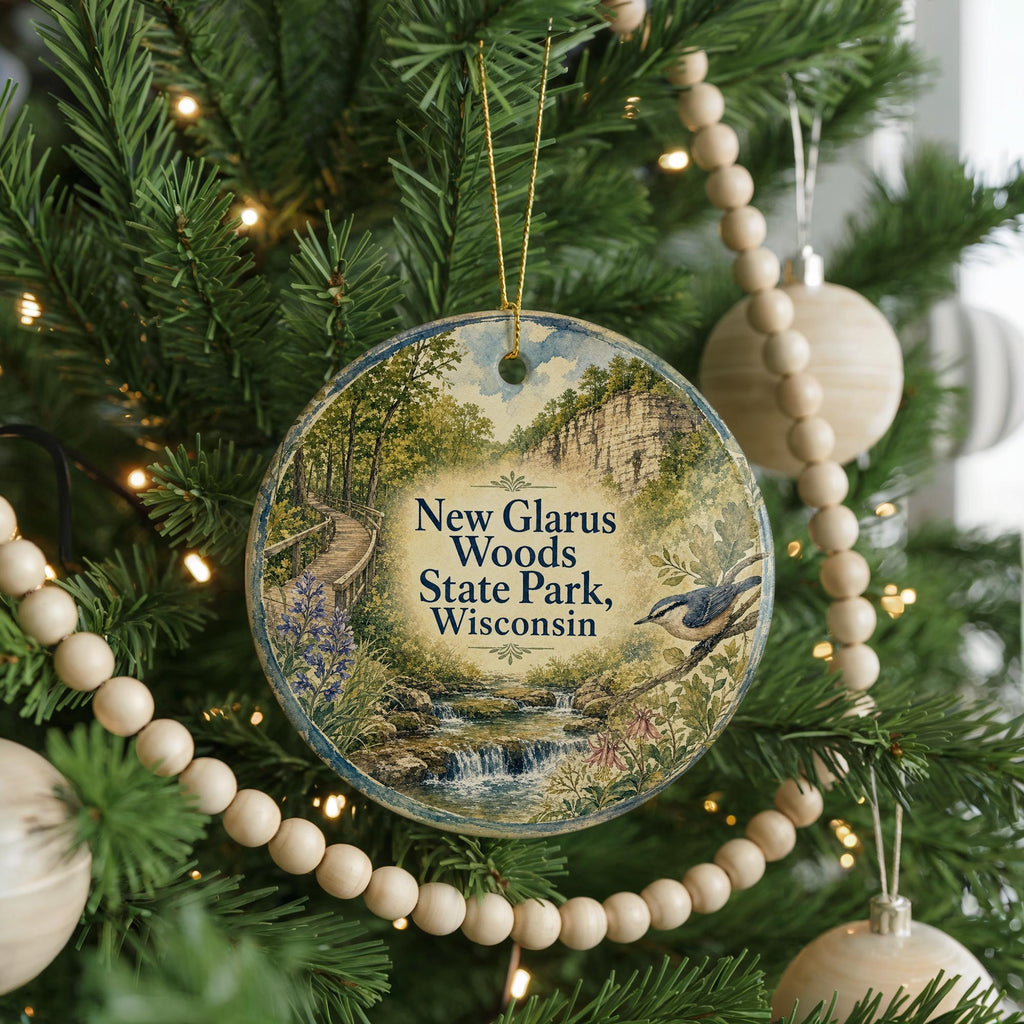 New Glarus Woods State Park Wisconsin Watercolor Ceramic Ornament, New Glarus WI Travel Souvenir Keepsake Gift — photo 6