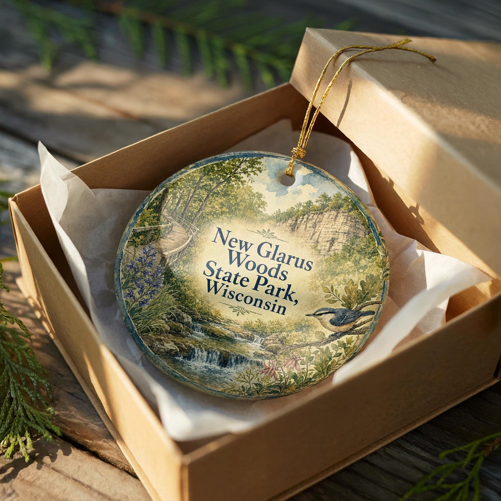 New Glarus Woods State Park Wisconsin Watercolor Ceramic Ornament, New Glarus WI Travel Souvenir Keepsake Gift — photo 8