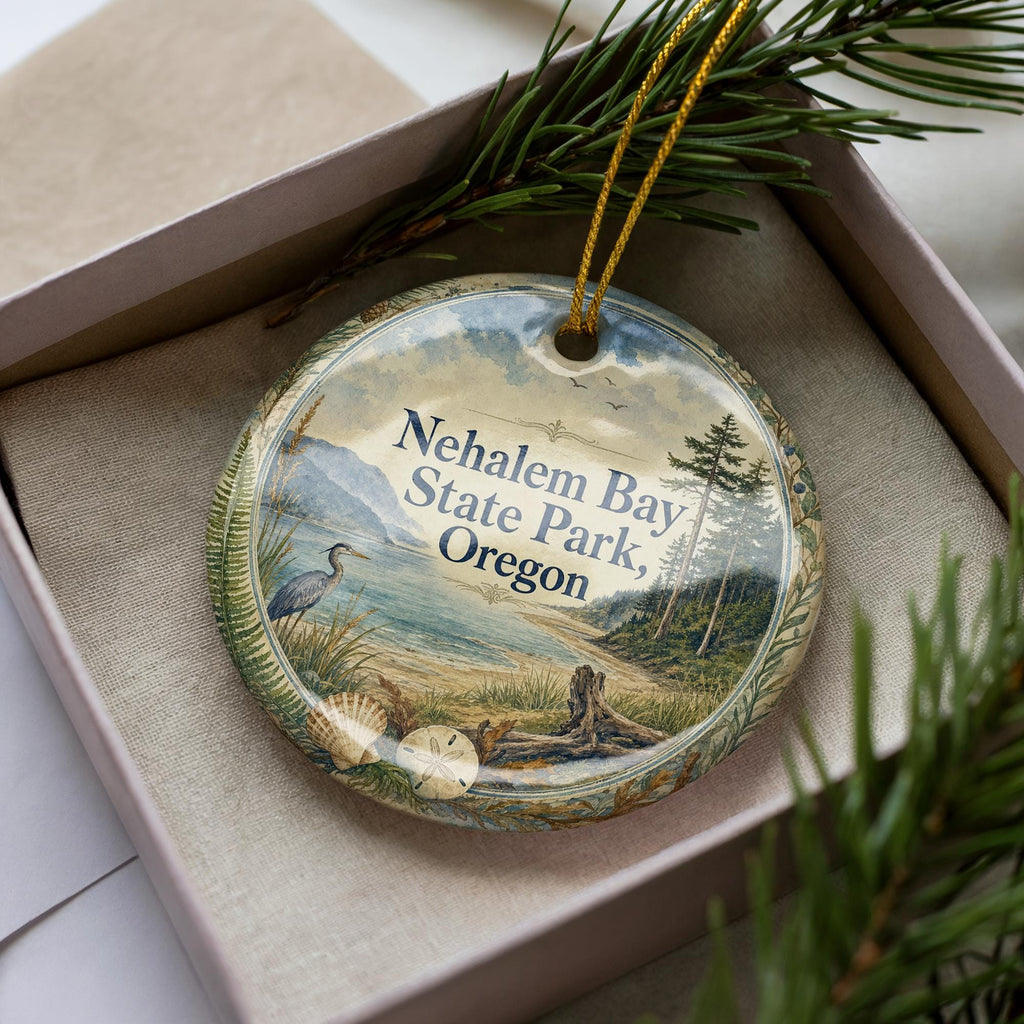 Nehalem Bay State Park Oregon Watercolor Ceramic Ornament, Coastal Park Souvenir, Oregon Coast Vacation Keepsake Gift — photo 2