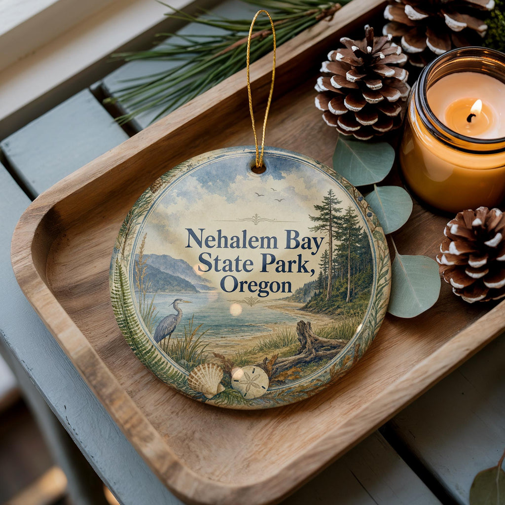 Nehalem Bay State Park Oregon Watercolor Ceramic Ornament, Coastal Park Souvenir, Oregon Coast Vacation Keepsake Gift — photo 3