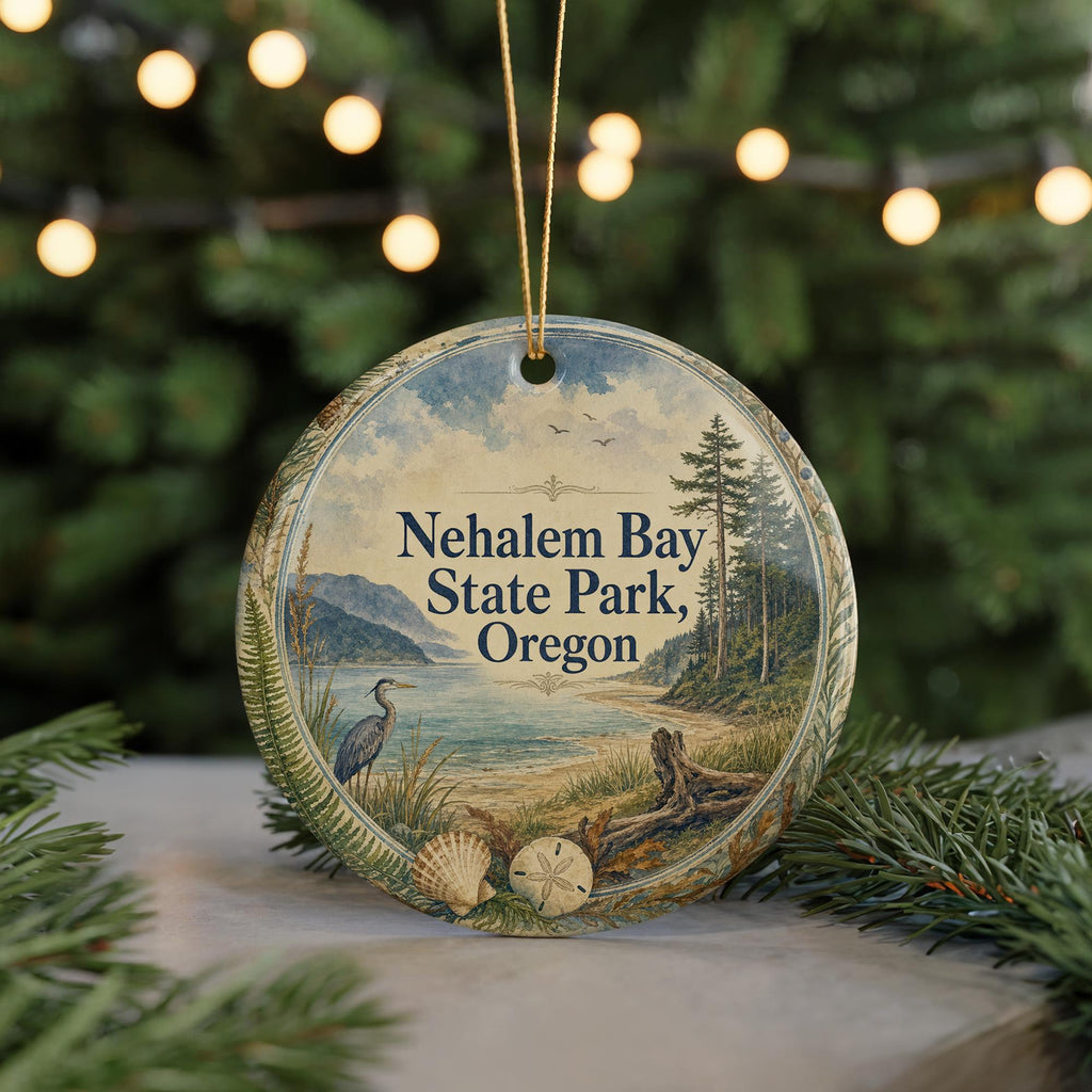 Nehalem Bay State Park Oregon Watercolor Ceramic Ornament, Coastal Park Souvenir, Oregon Coast Vacation Keepsake Gift — photo 7