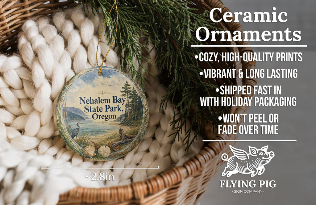 Nehalem Bay State Park Oregon Watercolor Ceramic Ornament, Coastal Park Souvenir, Oregon Coast Vacation Keepsake Gift — photo 9