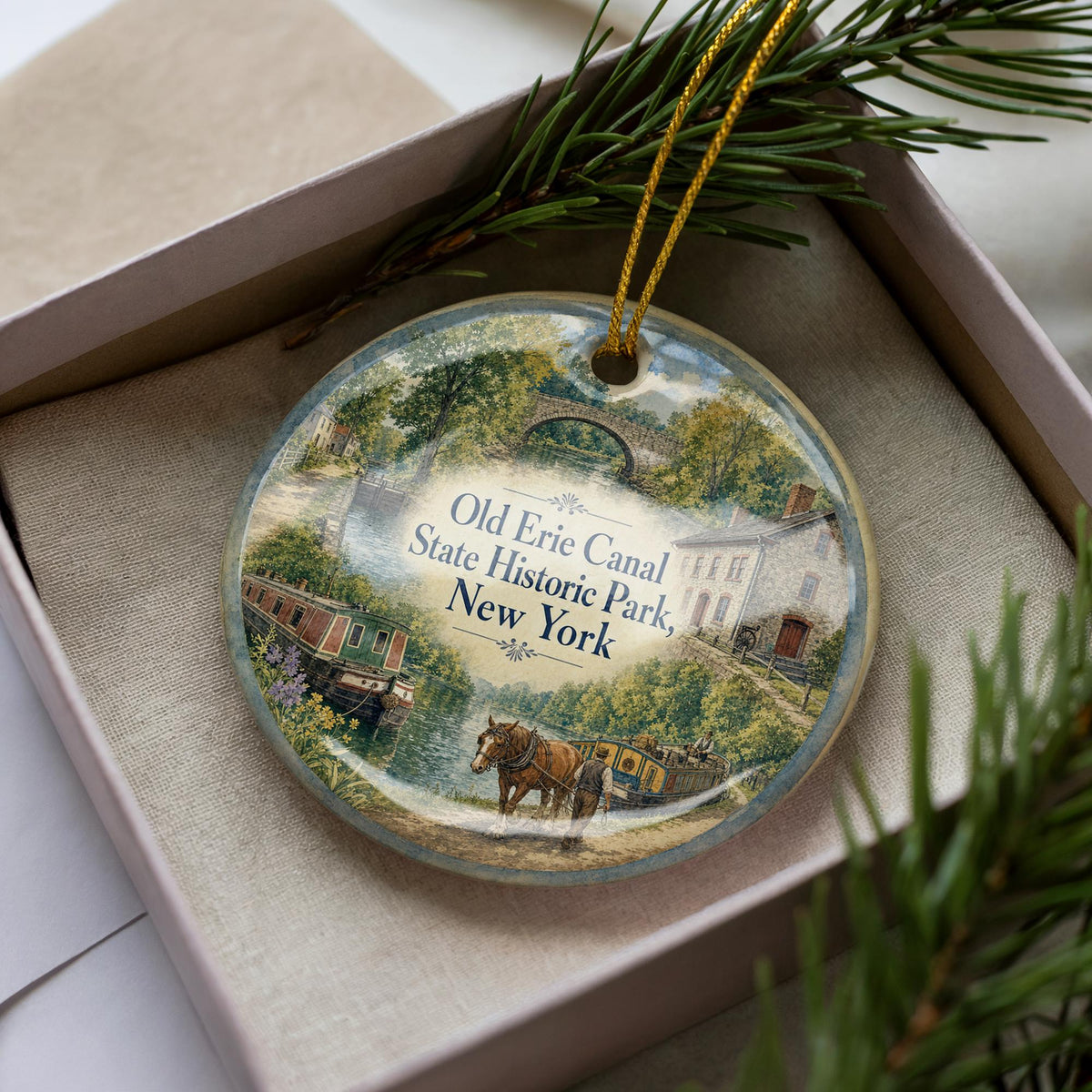 Old Erie Canal State Historic Park New York Watercolor Ceramic Ornament, Erie Canal Landmark Souvenir Gift — photo 2