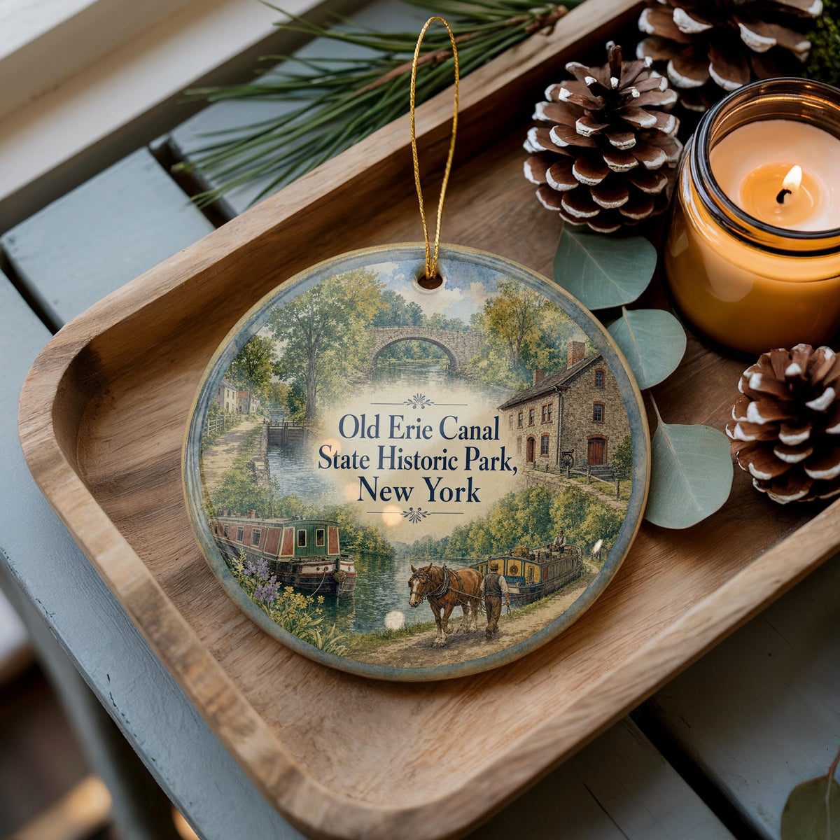 Old Erie Canal State Historic Park New York Watercolor Ceramic Ornament, Erie Canal Landmark Souvenir Gift — photo 3