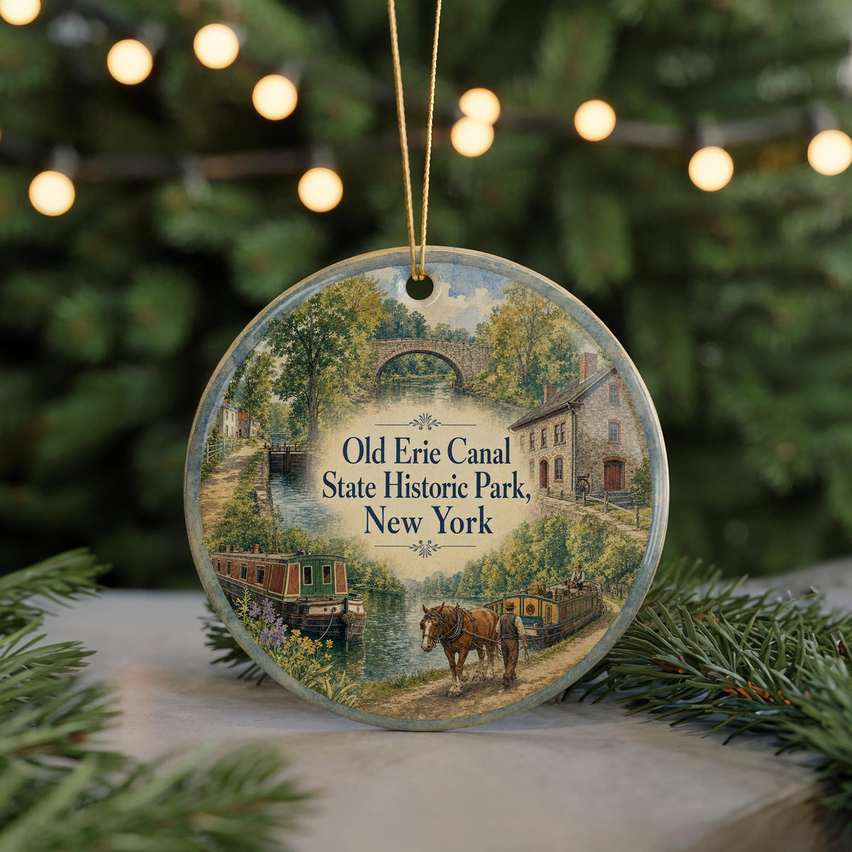 Old Erie Canal State Historic Park New York Watercolor Ceramic Ornament, Erie Canal Landmark Souvenir Gift — photo 7