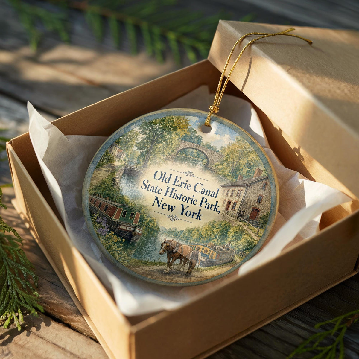 Old Erie Canal State Historic Park New York Watercolor Ceramic Ornament, Erie Canal Landmark Souvenir Gift — photo 8