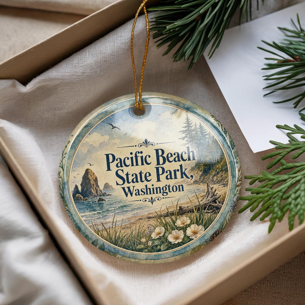 Pacific Beach State Park Washington Watercolor Ceramic Ornament, Coastal Beach Scene Souvenir, Pacific Northwest Travel Gift — photo 4