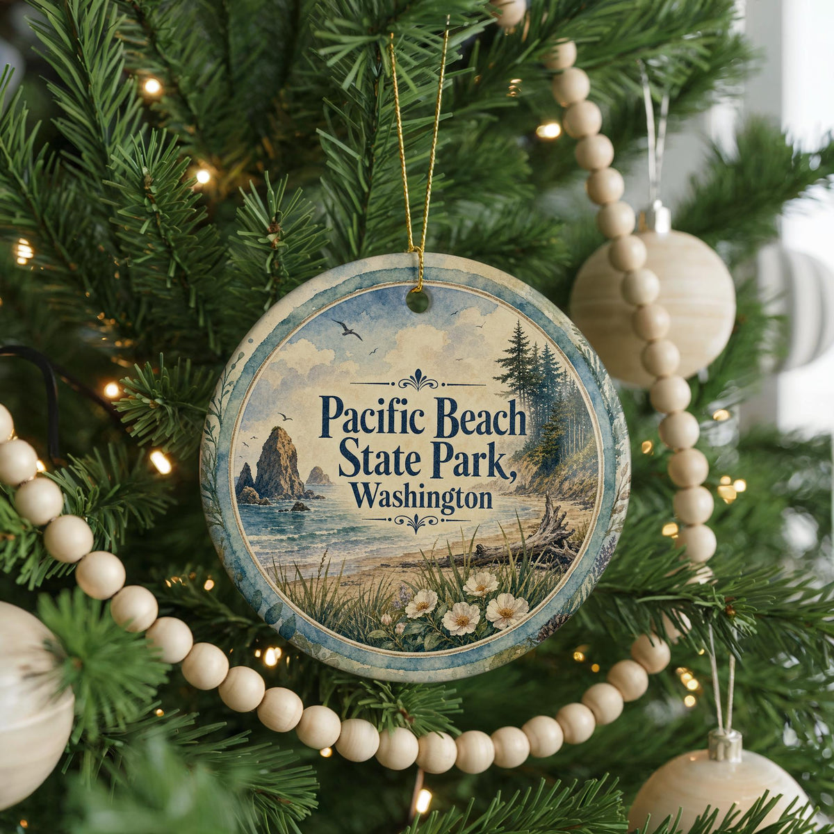 Pacific Beach State Park Washington Watercolor Ceramic Ornament, Coastal Beach Scene Souvenir, Pacific Northwest Travel Gift — photo 6