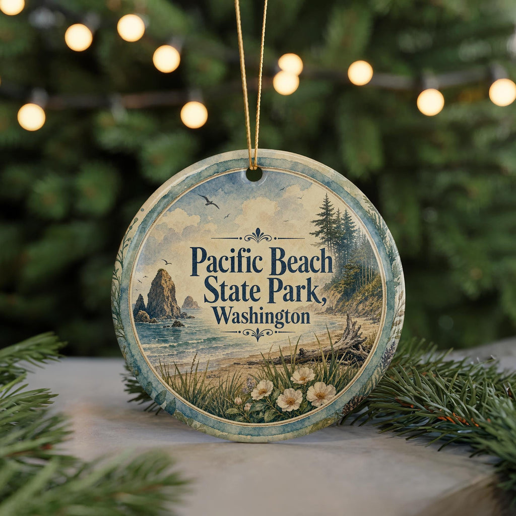 Pacific Beach State Park Washington Watercolor Ceramic Ornament, Coastal Beach Scene Souvenir, Pacific Northwest Travel Gift — photo 7