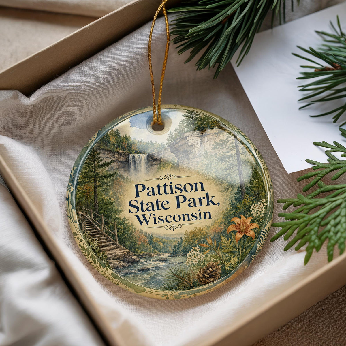 Pattison State Park Wisconsin Watercolor Ceramic Ornament, Superior Area Nature Landmark Souvenir Gift — photo 4