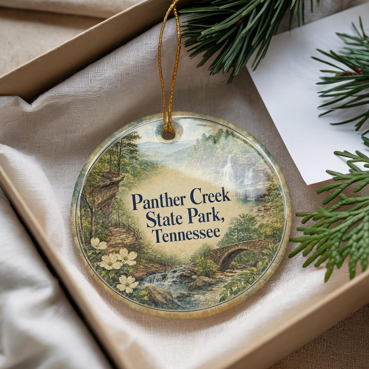 Panther Creek State Park Tennessee Watercolor Ceramic Ornament, Morristown TN Nature Souvenir Keepsake Gift — photo 4
