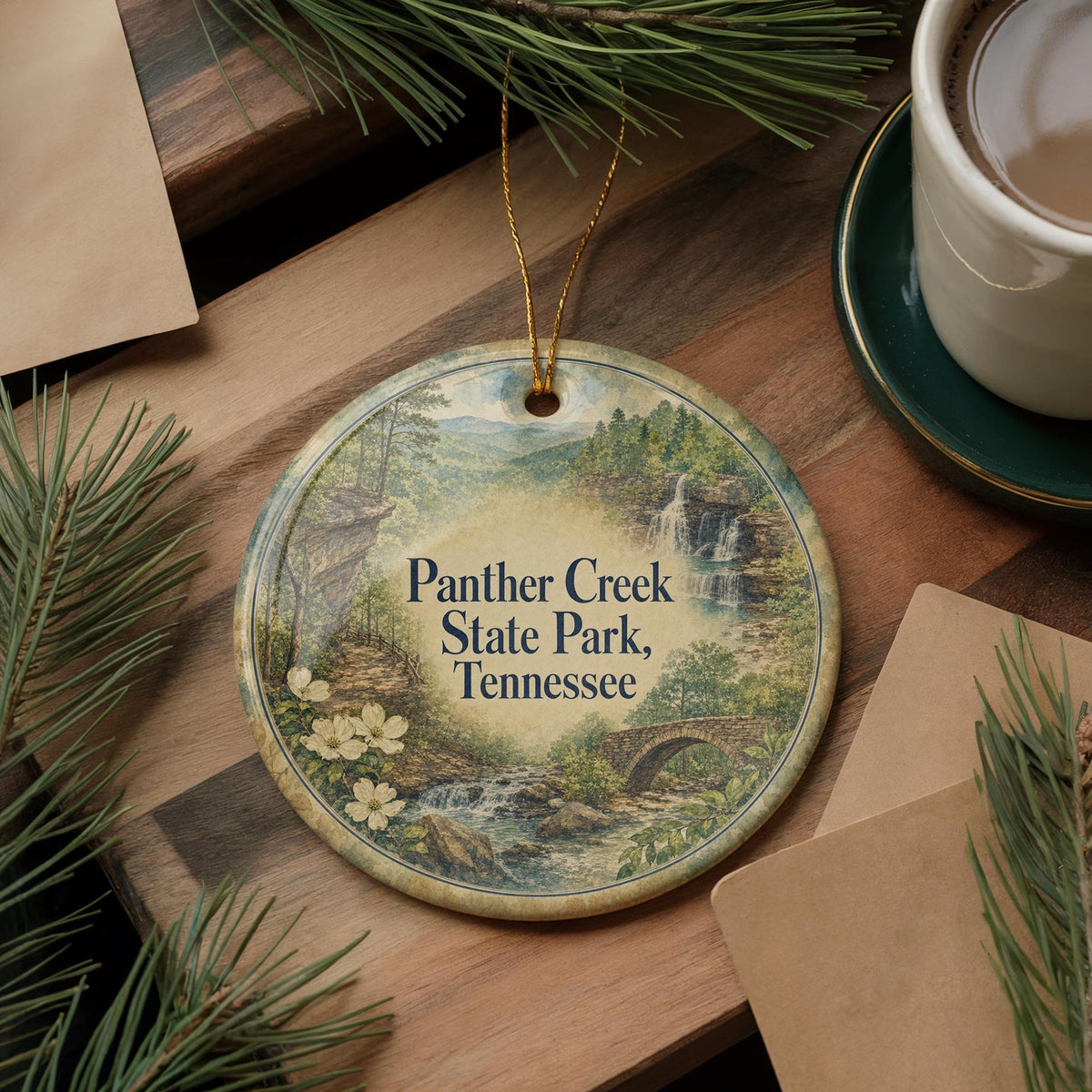 Panther Creek State Park Tennessee Watercolor Ceramic Ornament, Morristown TN Nature Souvenir Keepsake Gift — photo 5