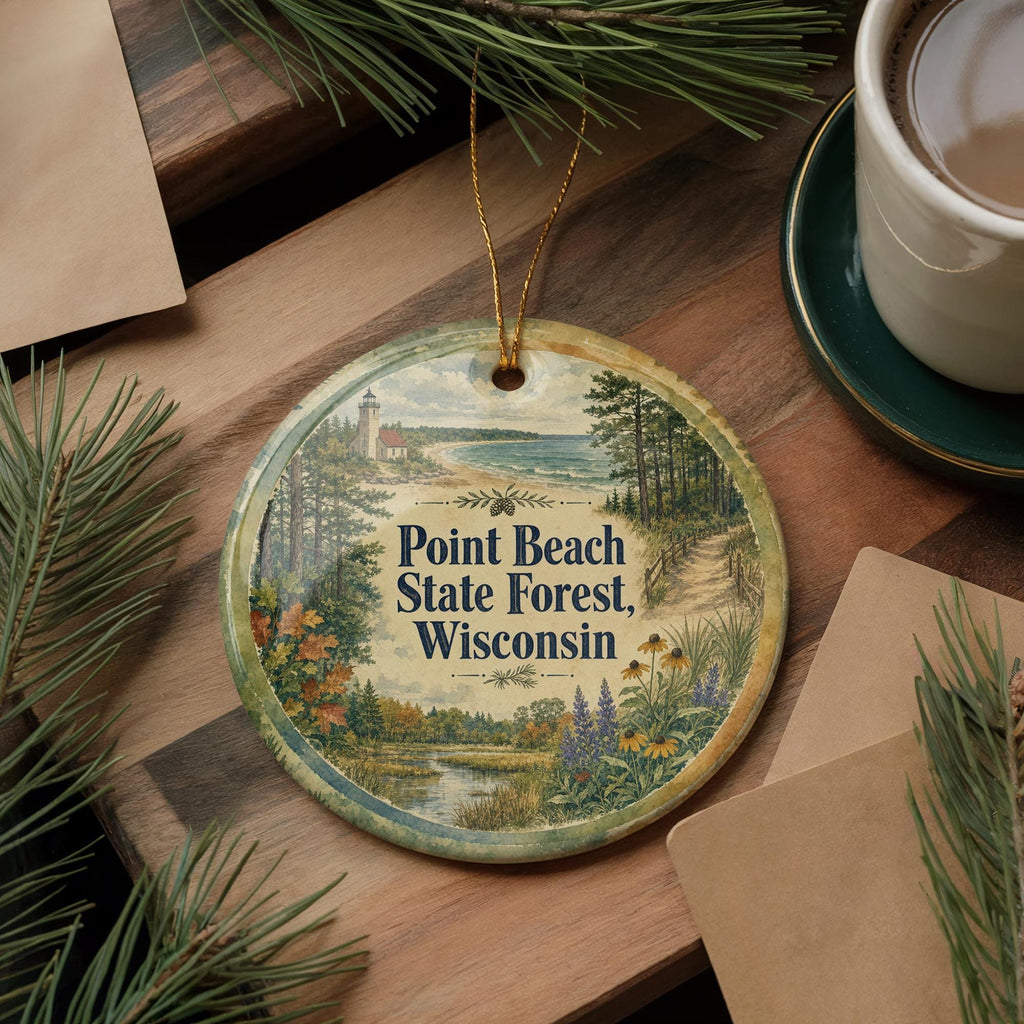 Point Beach State Forest Wisconsin Ceramic Ornament, Watercolor Nature Park Souvenir, Lake Michigan Coastal Forest Keepsake — photo 5