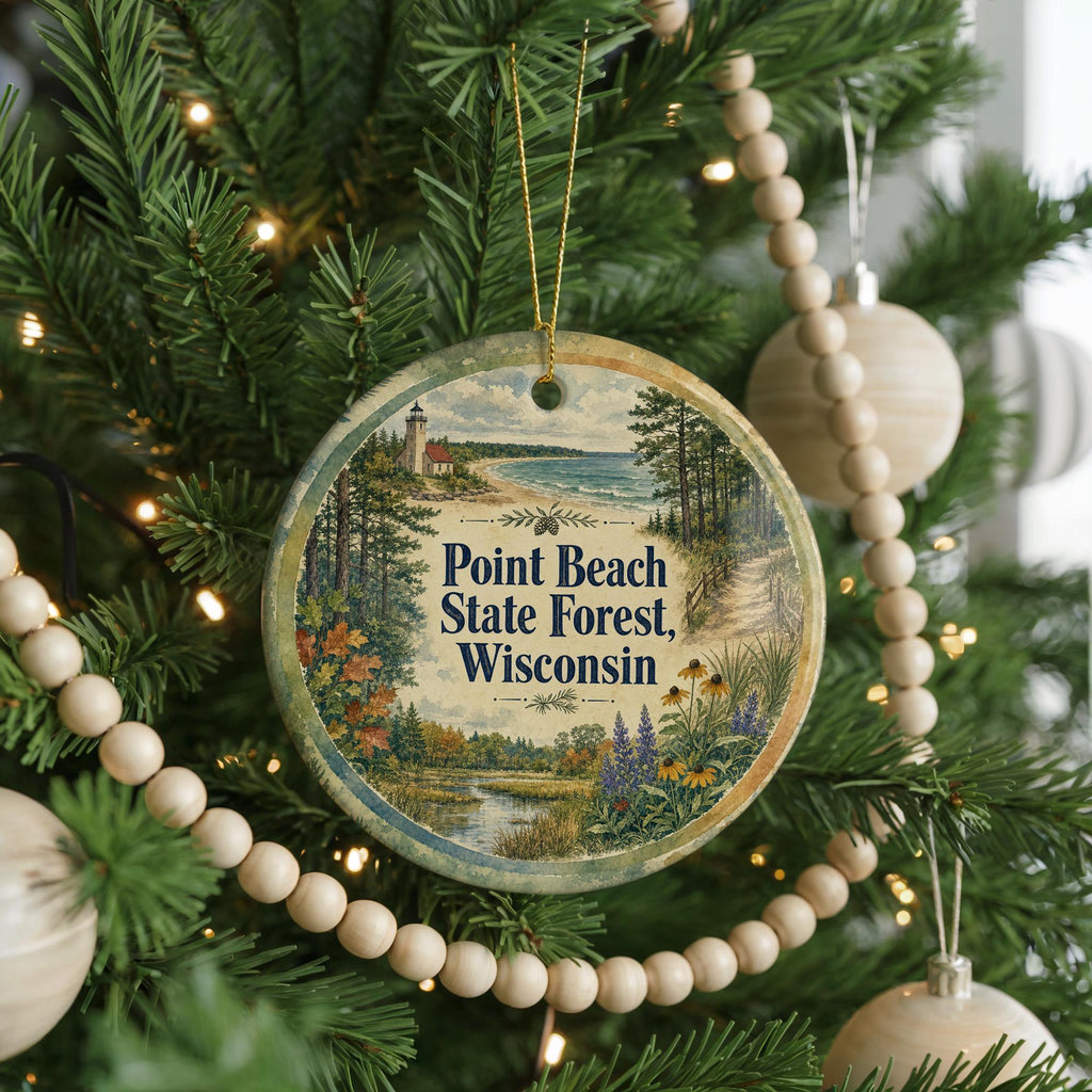 Point Beach State Forest Wisconsin Ceramic Ornament, Watercolor Nature Park Souvenir, Lake Michigan Coastal Forest Keepsake — photo 6