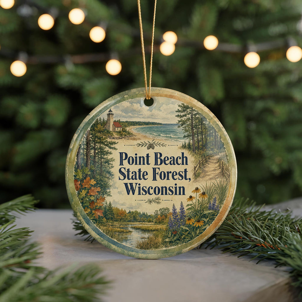 Point Beach State Forest Wisconsin Ceramic Ornament, Watercolor Nature Park Souvenir, Lake Michigan Coastal Forest Keepsake — photo 7