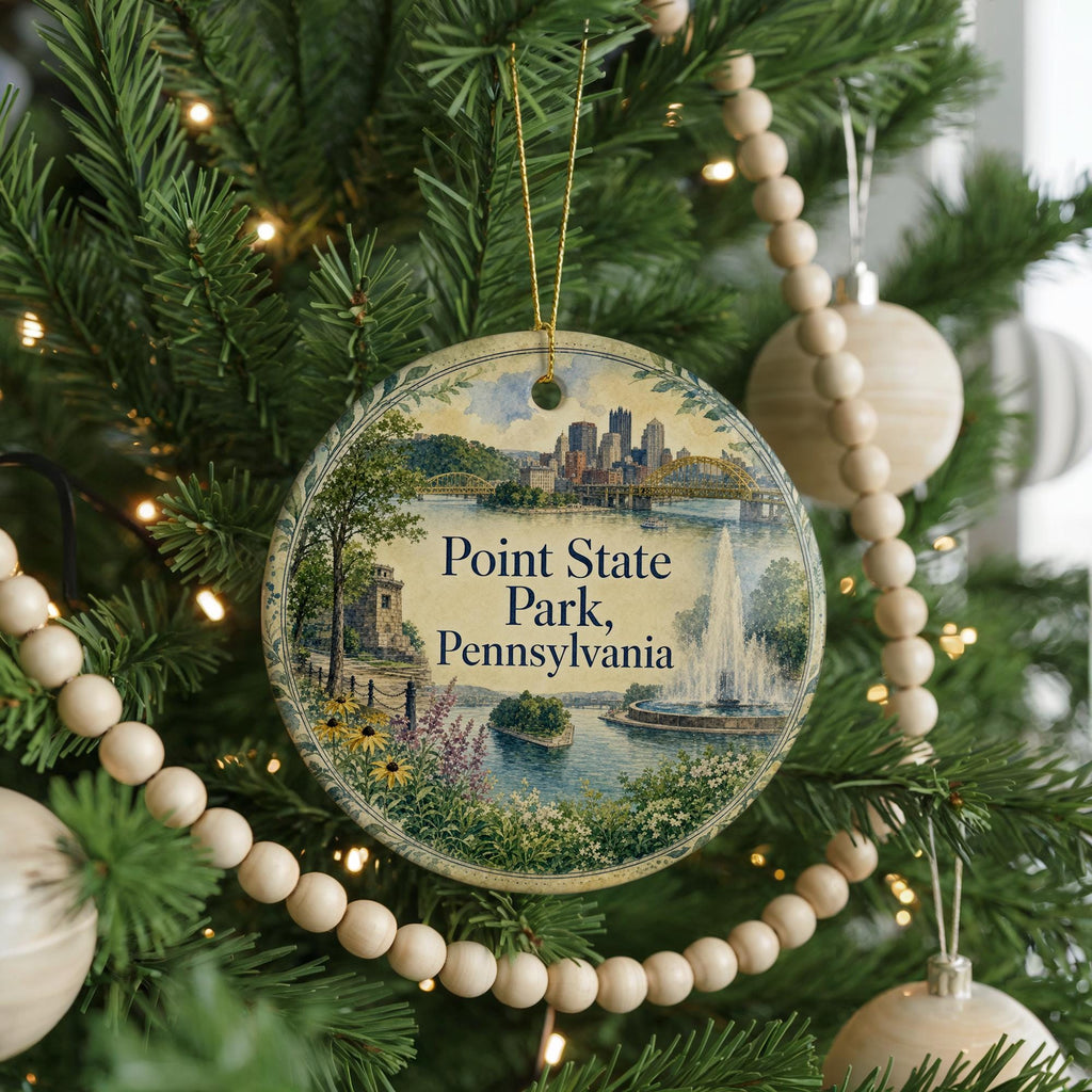 Point State Park Pennsylvania Watercolor Ceramic Ornament, Pittsburgh PA Park Landmark Souvenir, Travel Keepsake Gift — photo 6