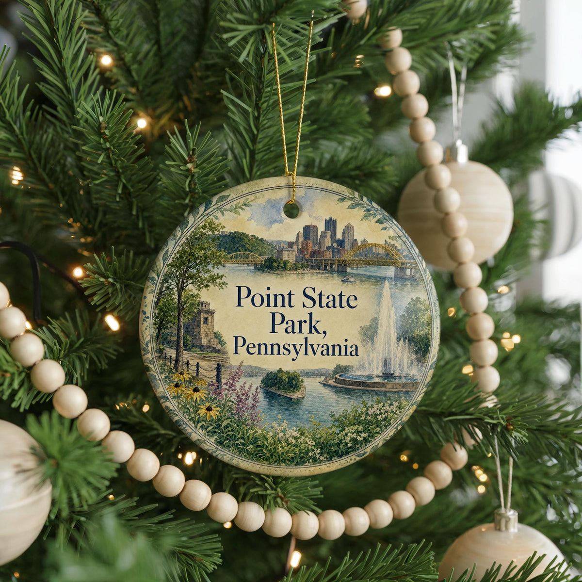 Point State Park Pennsylvania Watercolor Ceramic Ornament, Pittsburgh PA Park Landmark Souvenir, Travel Keepsake Gift — photo 6