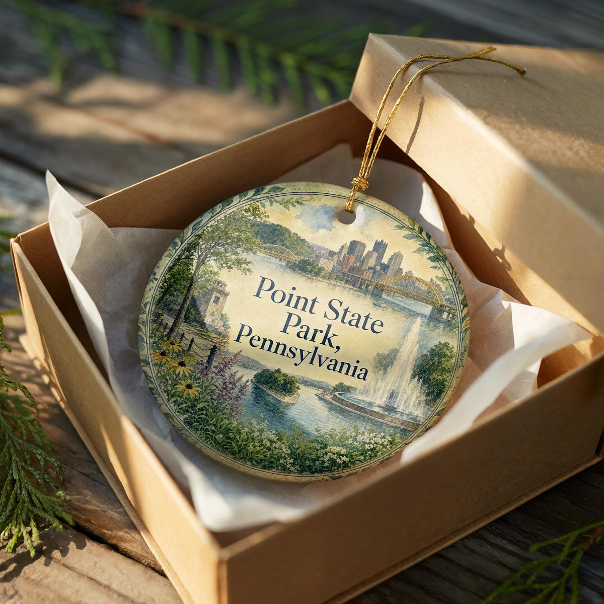 Point State Park Pennsylvania Watercolor Ceramic Ornament, Pittsburgh PA Park Landmark Souvenir, Travel Keepsake Gift — photo 8