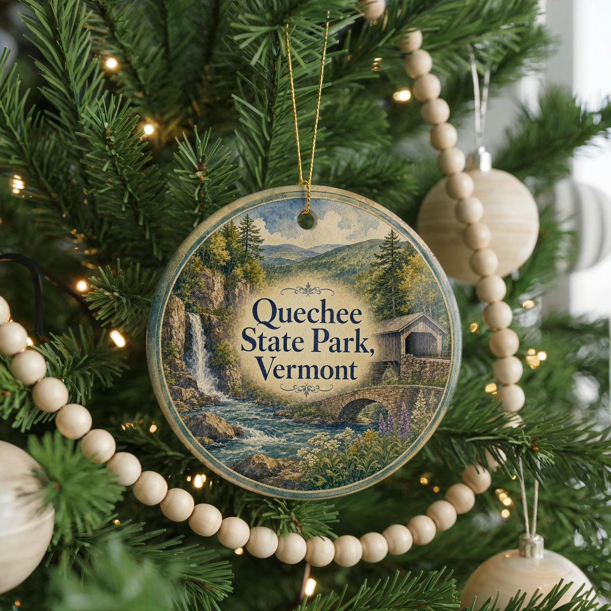 Quechee State Park Vermont Watercolor Ceramic Ornament, Quechee Gorge Souvenir, Vermont State Park Keepsake, New England Travel Gift — photo 6