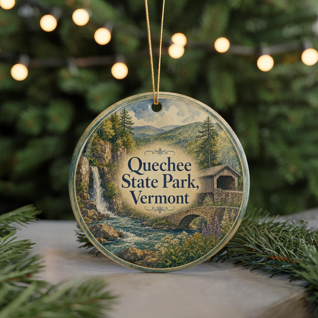 Quechee State Park Vermont Watercolor Ceramic Ornament, Quechee Gorge Souvenir, Vermont State Park Keepsake, New England Travel Gift — photo 7