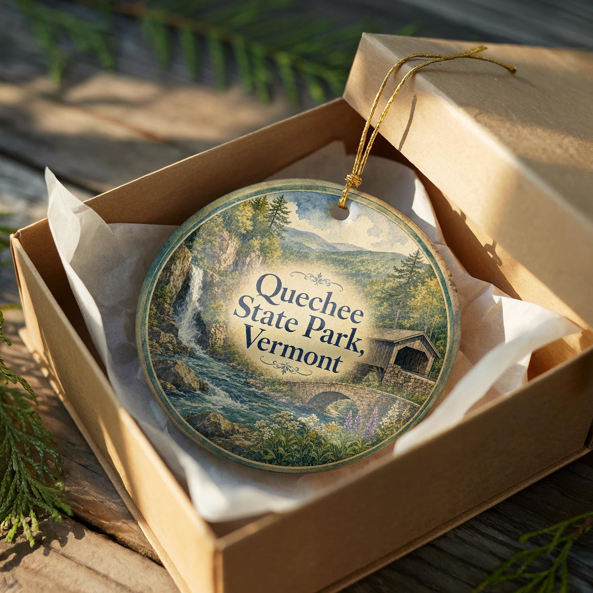Quechee State Park Vermont Watercolor Ceramic Ornament, Quechee Gorge Souvenir, Vermont State Park Keepsake, New England Travel Gift — photo 8
