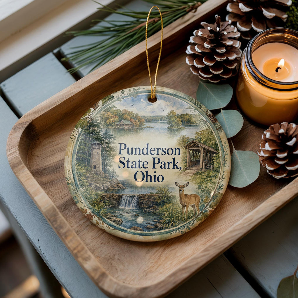 Punderson State Park Ohio Watercolor Ceramic Ornament, Geauga County State Park Souvenir, Ohio Travel Keepsake Gift — photo 3