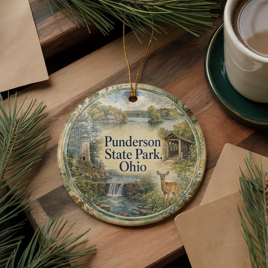 Punderson State Park Ohio Watercolor Ceramic Ornament, Geauga County State Park Souvenir, Ohio Travel Keepsake Gift — photo 5