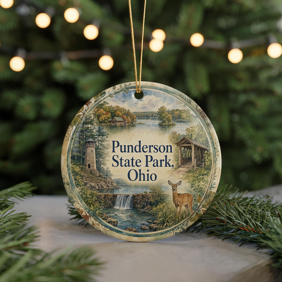Punderson State Park Ohio Watercolor Ceramic Ornament, Geauga County State Park Souvenir, Ohio Travel Keepsake Gift — photo 7