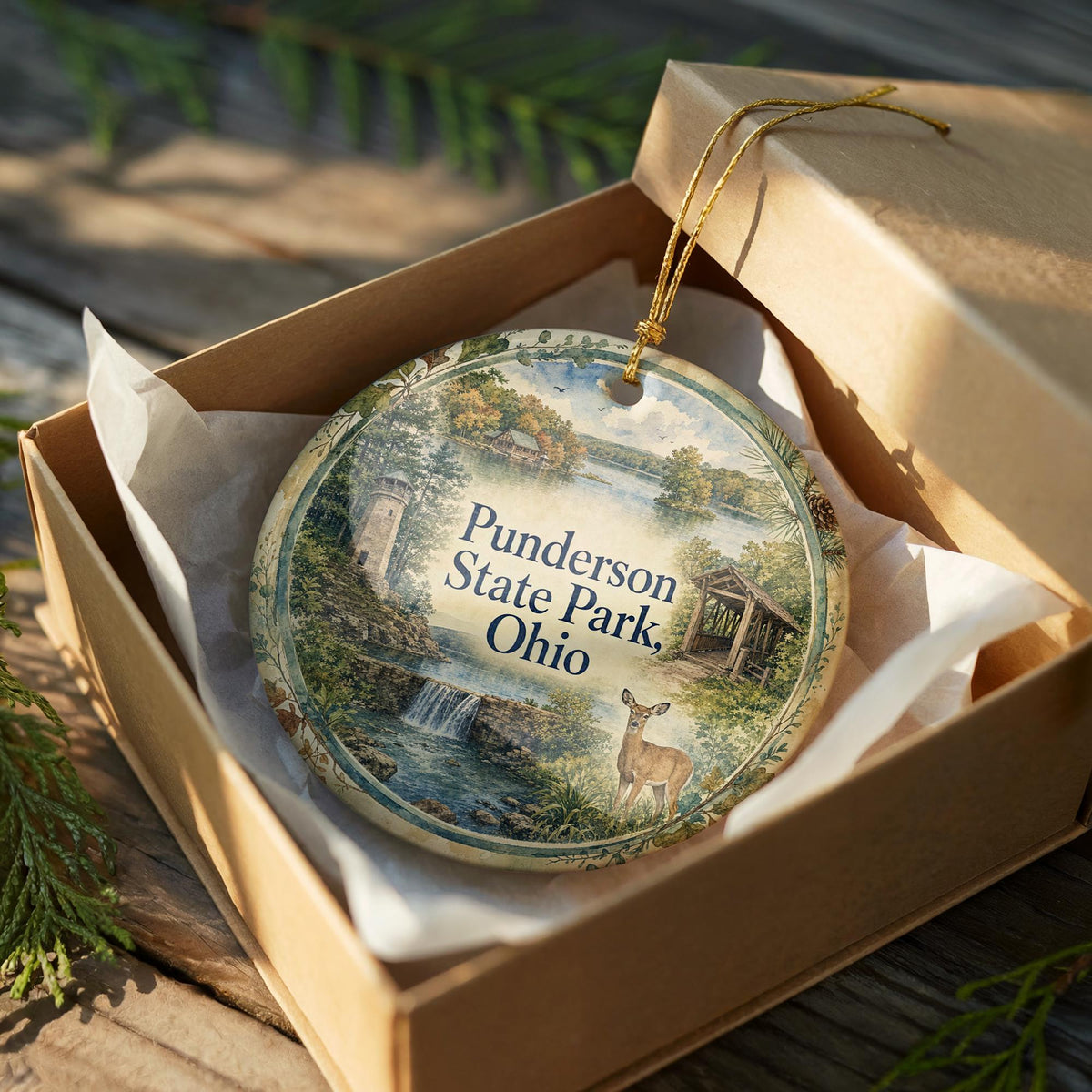 Punderson State Park Ohio Watercolor Ceramic Ornament, Geauga County State Park Souvenir, Ohio Travel Keepsake Gift — photo 8