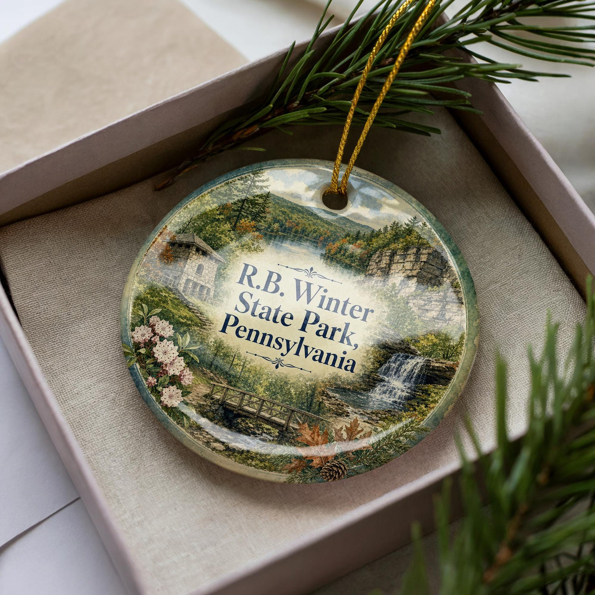 R B Winter State Park Pennsylvania Watercolor Ceramic Ornament, State Park Souvenir, Outdoor Nature Travel Keepsake Gift — photo 3
